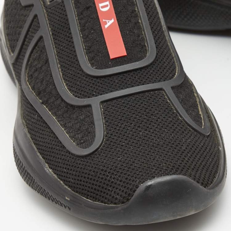 Pre Owned Prada Black Knit Fabric Technical Bike Slip On Sneakers Size 39.5