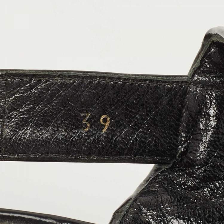 Pre Owned Prada Black Patent Leather Ankle Strap Block Heel Sandals Size 39