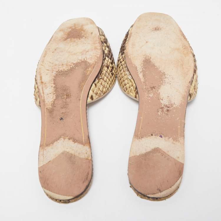 Pre Owned Prada Yellow/Brown Python Flat Slides Size 38.5