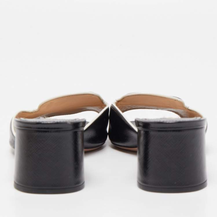 Pre Owned Prada Black Saffiano Vernice Leather Slide Sandals Size 39