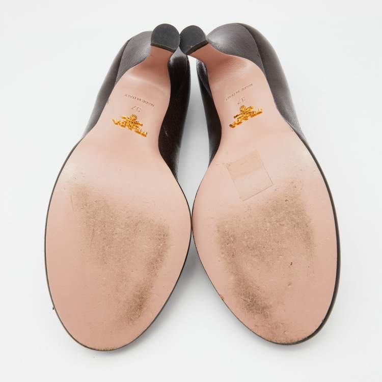 Pre Owned Prada Brown Leather Bow Pumps Size 37