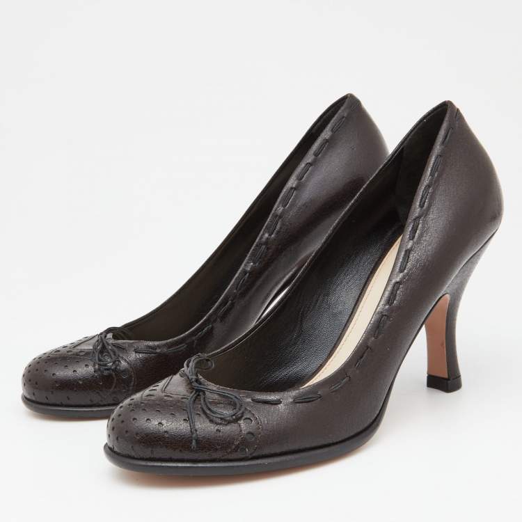 Pre Owned Prada Brown Leather Bow Pumps Size 37