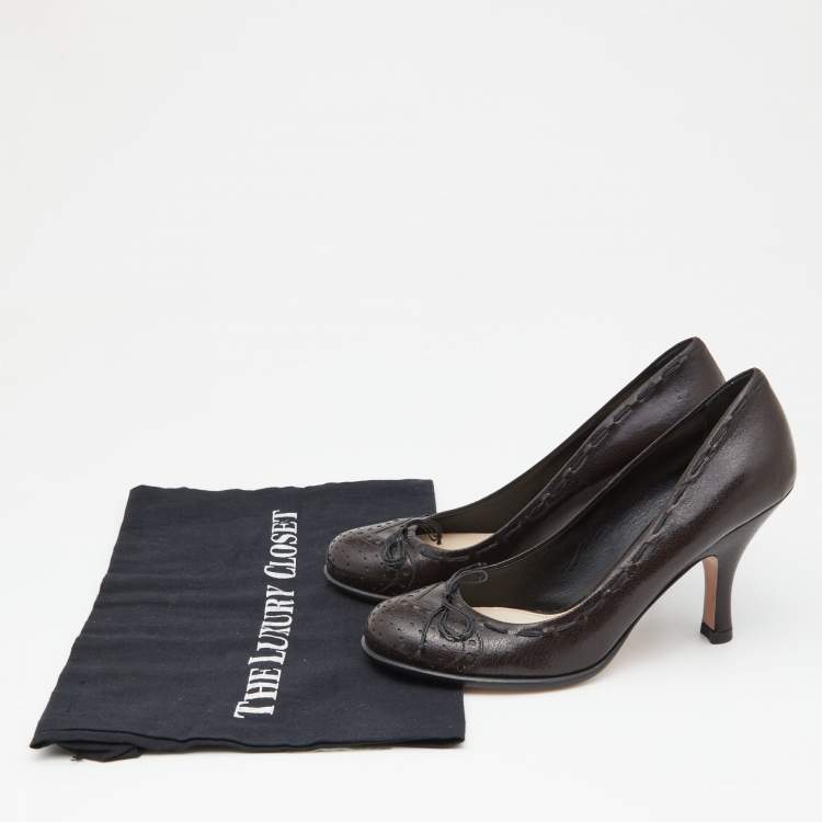 Pre Owned Prada Brown Leather Bow Pumps Size 37