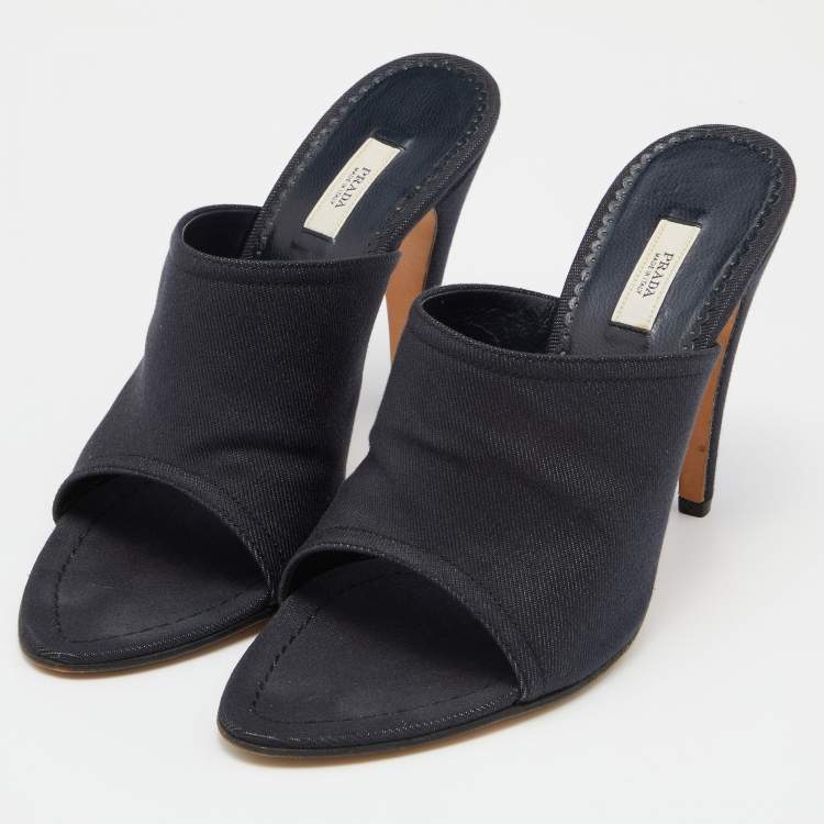 Pre Owned Prada Dark Blue Denim Platform Slide Size 38.5