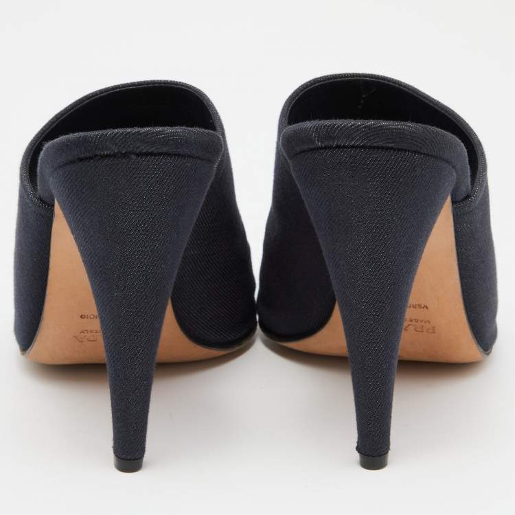 Pre Owned Prada Dark Blue Denim Platform Slide Size 38.5