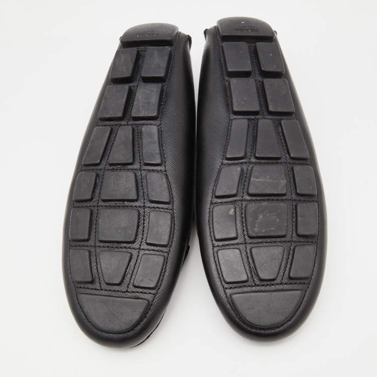 Pre Owned Prada Black Leather Slip On Loafers Size 38