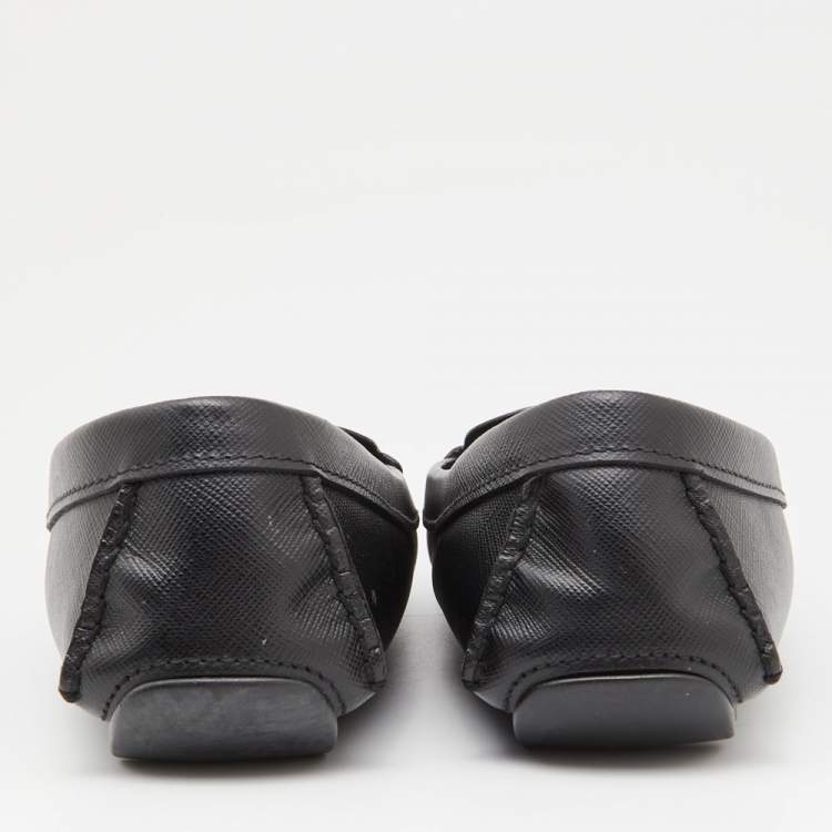 Pre Owned Prada Black Leather Slip On Loafers Size 38