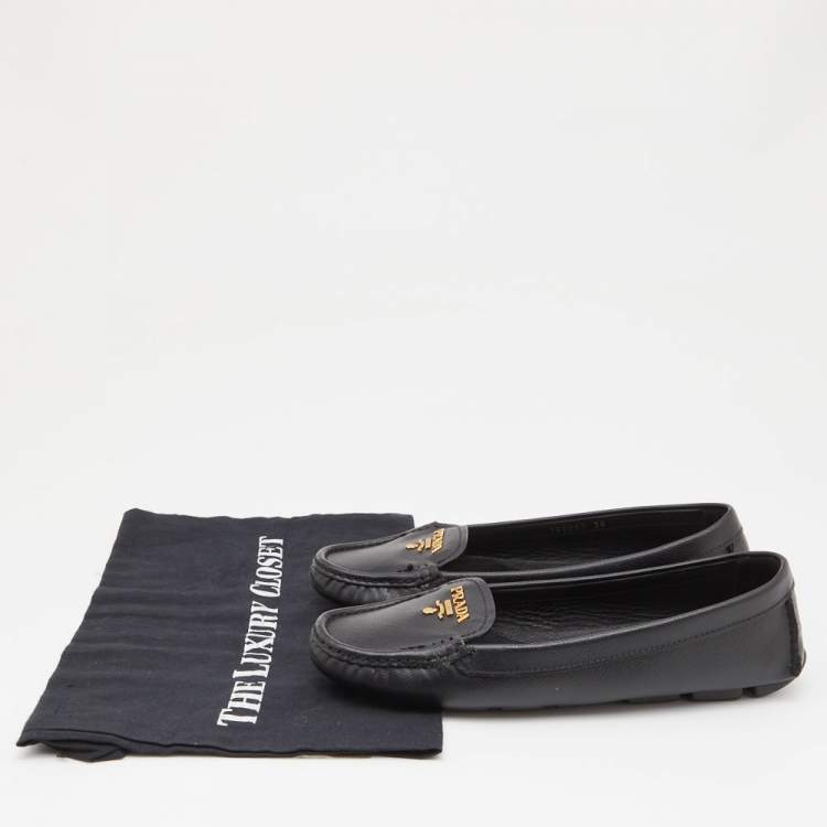 Pre Owned Prada Black Leather Slip On Loafers Size 38