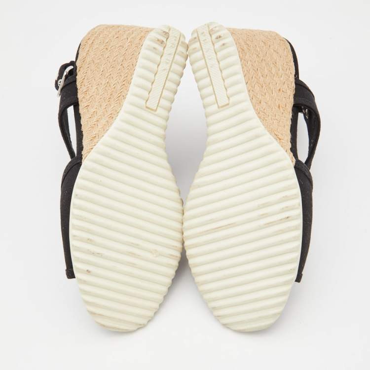 Pre Owned Prada Black Canvas Wedge Sport Sandals Size 37