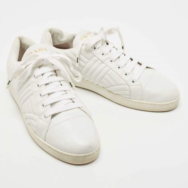 Pre Owned Prada White Quilted Leather Low Top Sneakers Size 41.5 