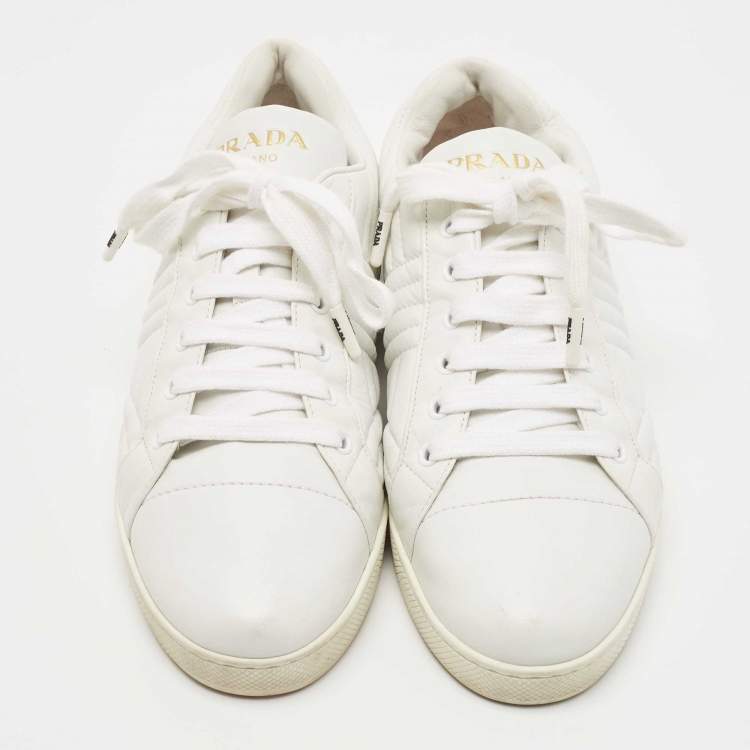 Pre Owned Prada White Quilted Leather Low Top Sneakers Size 41.5 