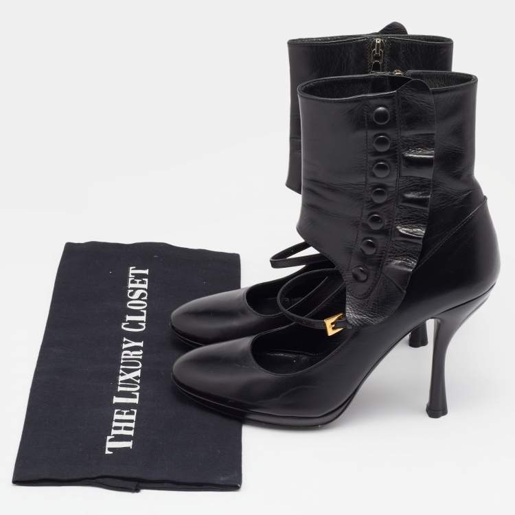 Pre Owned Prada Black Leather Ankle Boots Size 39