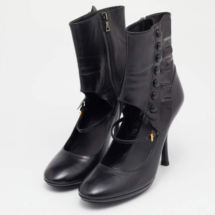 Pre Owned Prada Black Leather Ankle Boots Size 39