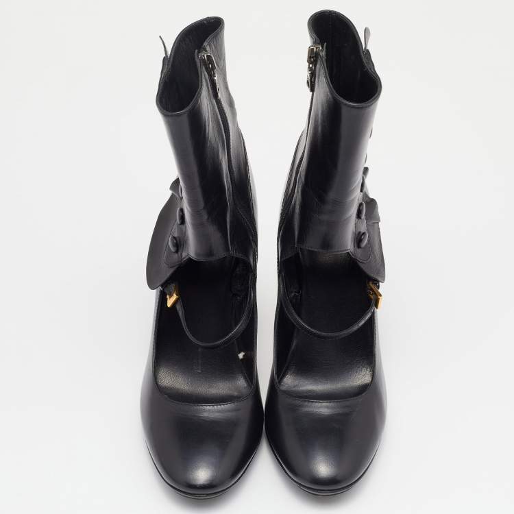 Pre Owned Prada Black Leather Ankle Boots Size 39