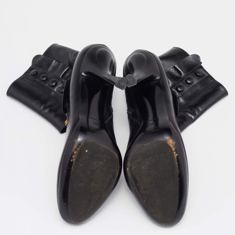 Pre Owned Prada Black Leather Ankle Boots Size 39
