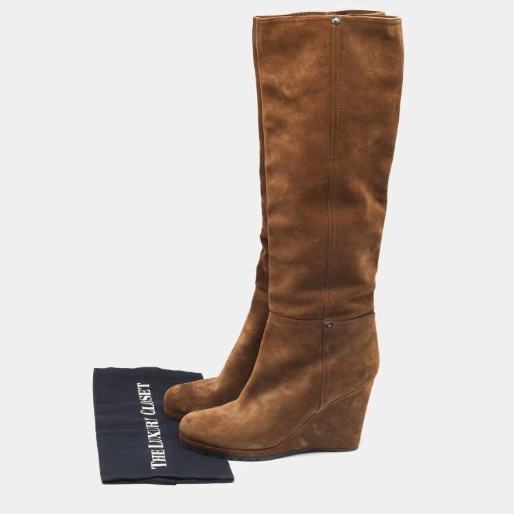 مملوكة مسبقًا Prada Brown Suede  Knee Length Boots Size 39.5