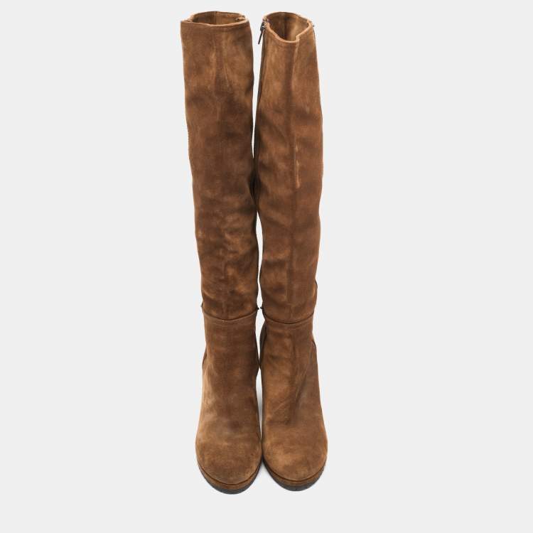 مملوكة مسبقًا Prada Brown Suede  Knee Length Boots Size 39.5