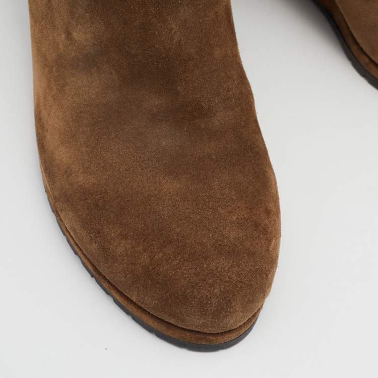 مملوكة مسبقًا Prada Brown Suede  Knee Length Boots Size 39.5