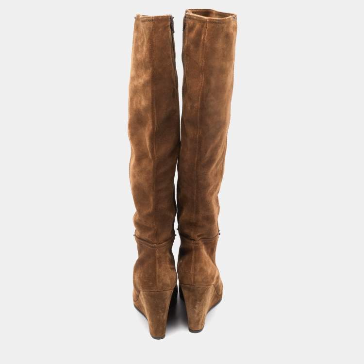 مملوكة مسبقًا Prada Brown Suede  Knee Length Boots Size 39.5