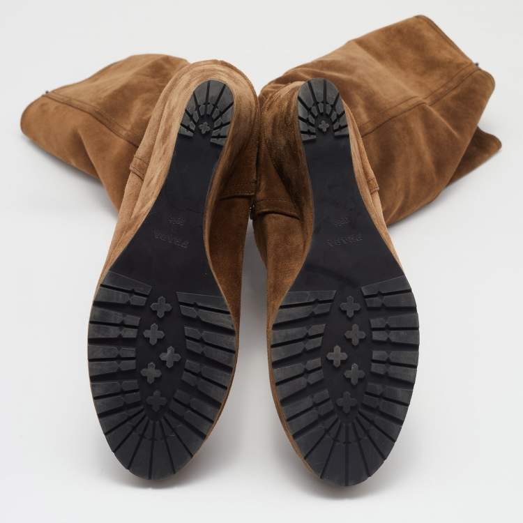 مملوكة مسبقًا Prada Brown Suede  Knee Length Boots Size 39.5