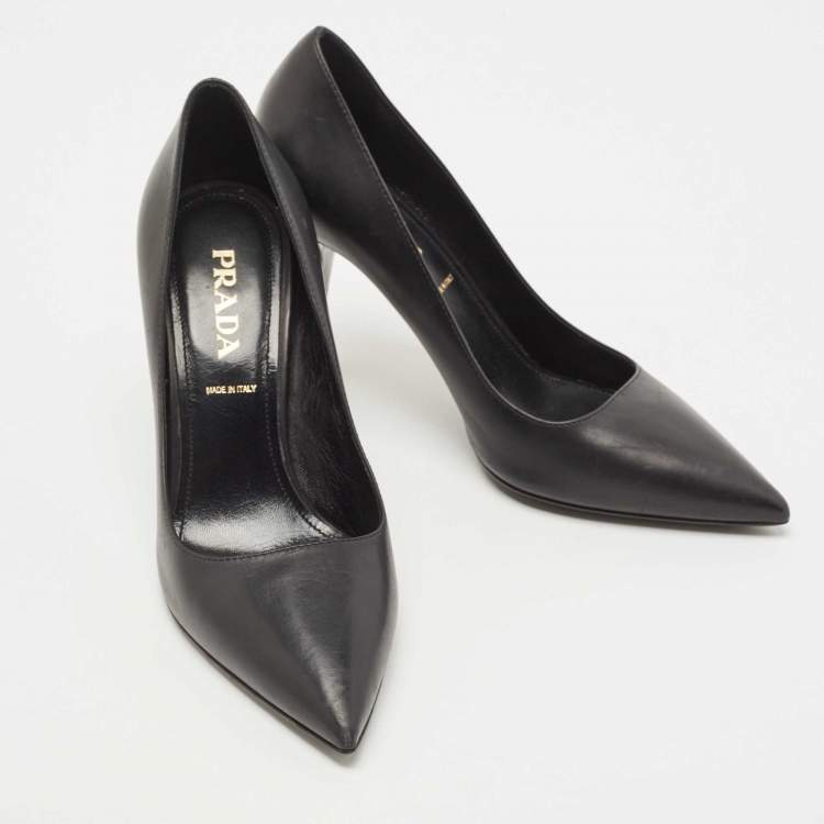 Pre Owned Prada Black Leather Pointed Toe Pumps Size 37
