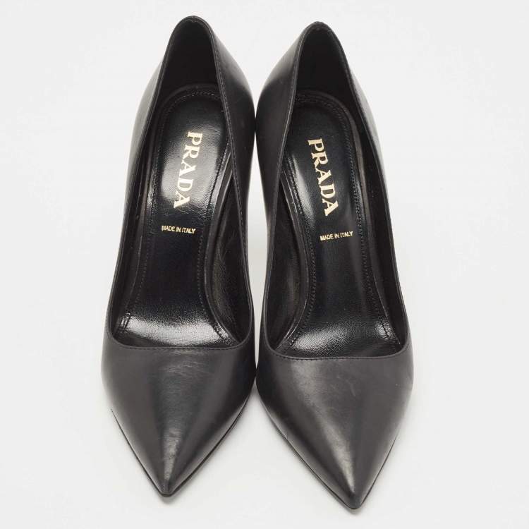 Pre Owned Prada Black Leather Pointed Toe Pumps Size 37