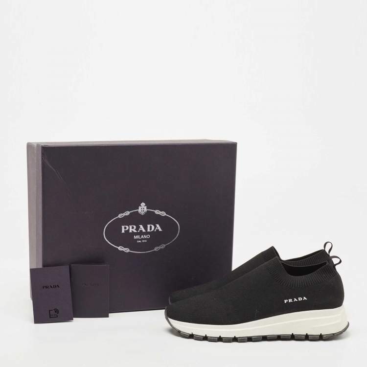 Pre Owned Prada Black Knit Slip On Sneakers  Size 36.5