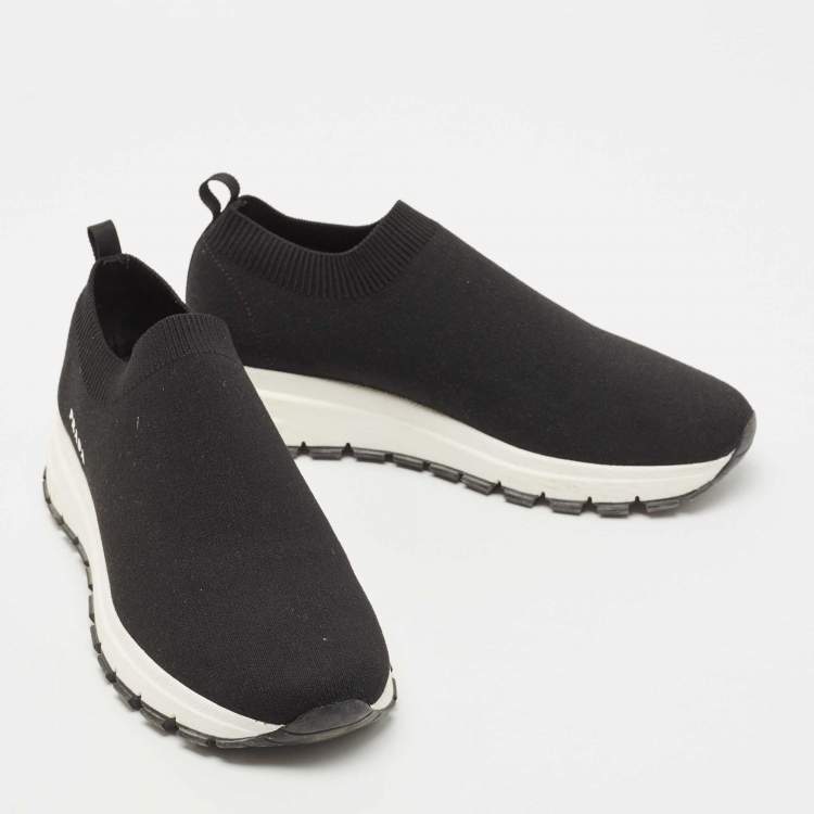 Pre Owned Prada Black Knit Slip On Sneakers  Size 36.5
