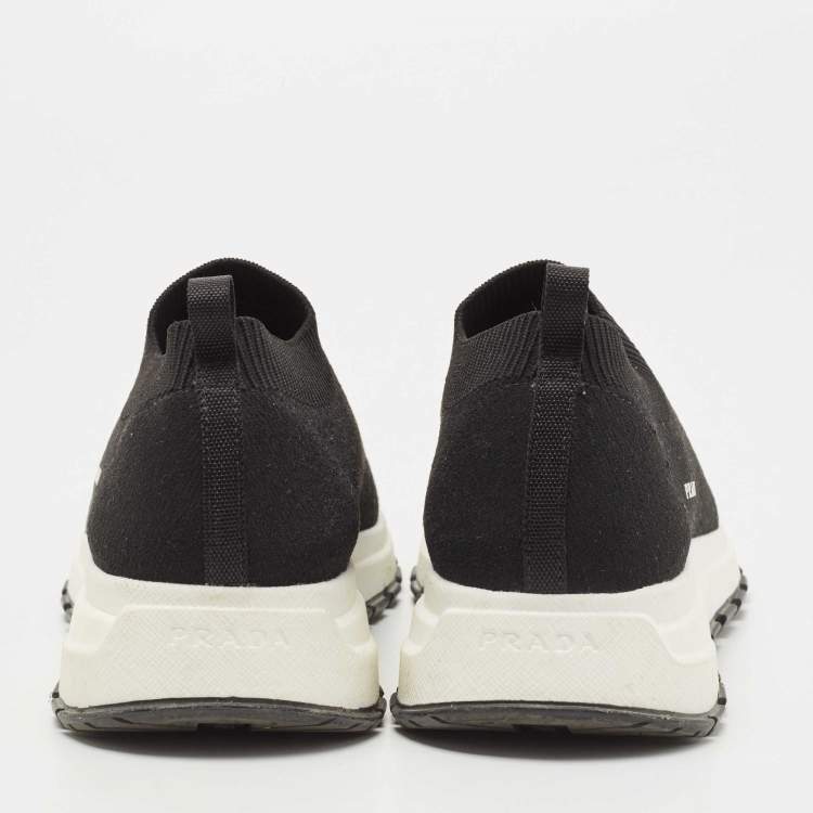 Pre Owned Prada Black Knit Slip On Sneakers  Size 36.5