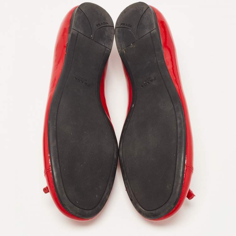 Pre Owned Prada Red Patent Leather Bow Ballet Flats Size 38