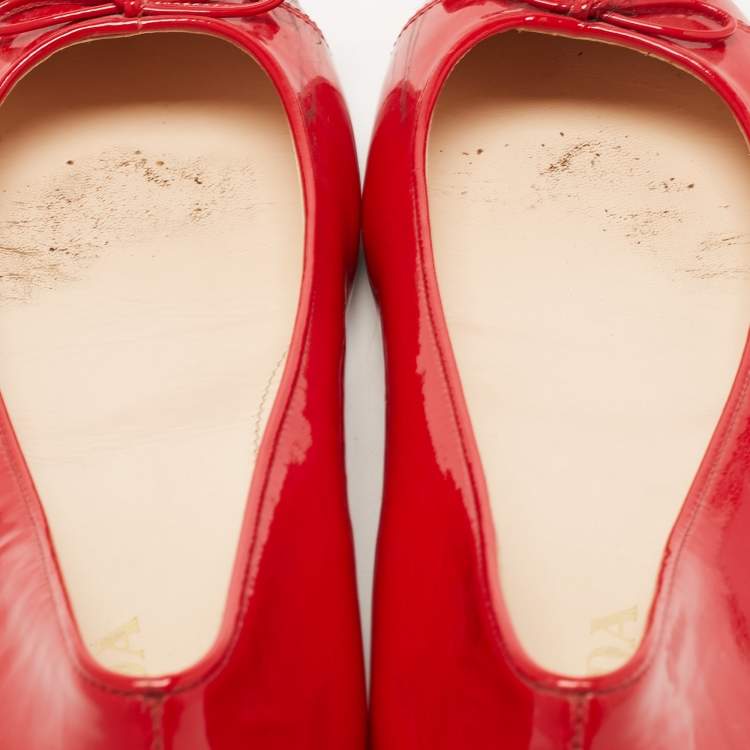 Pre Owned Prada Red Patent Leather Bow Ballet Flats Size 38