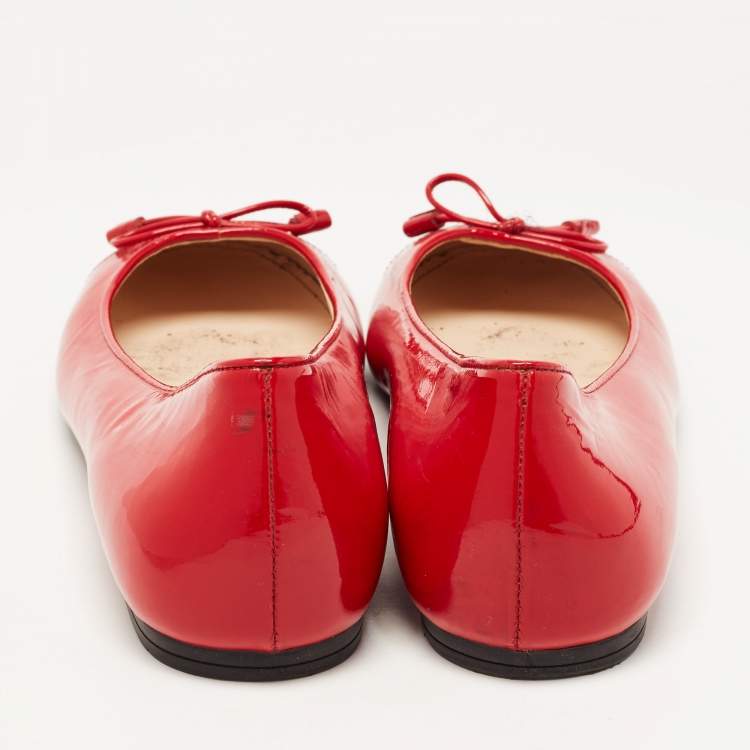 Pre Owned Prada Red Patent Leather Bow Ballet Flats Size 38