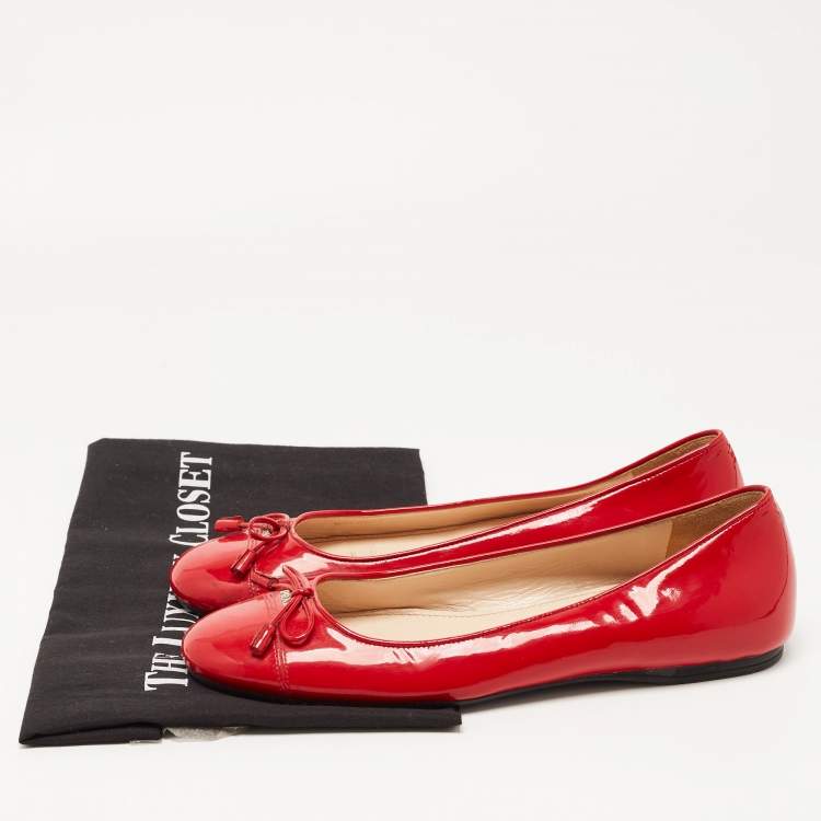 Pre Owned Prada Red Patent Leather Bow Ballet Flats Size 38