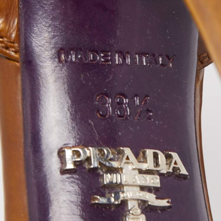 Pre Owned Prada Two Tone Cross Strap Leather Peep Toe Platform Ankle Strap Sandals Size 38.5