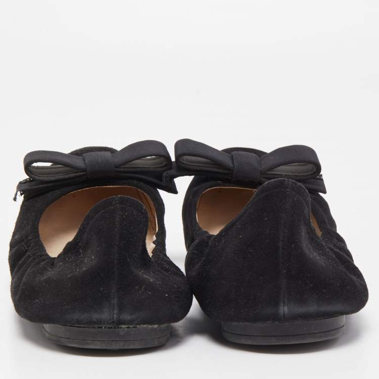 Pre Owned Prada Black Suede Scrunch Ballet Flats Size 39.5