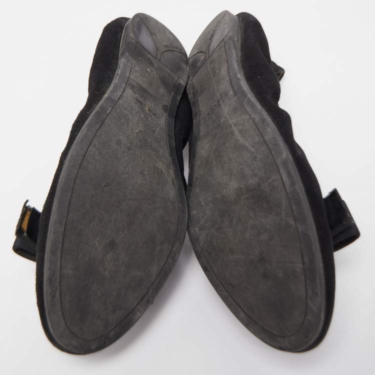 Pre Owned Prada Black Suede Scrunch Ballet Flats Size 39.5