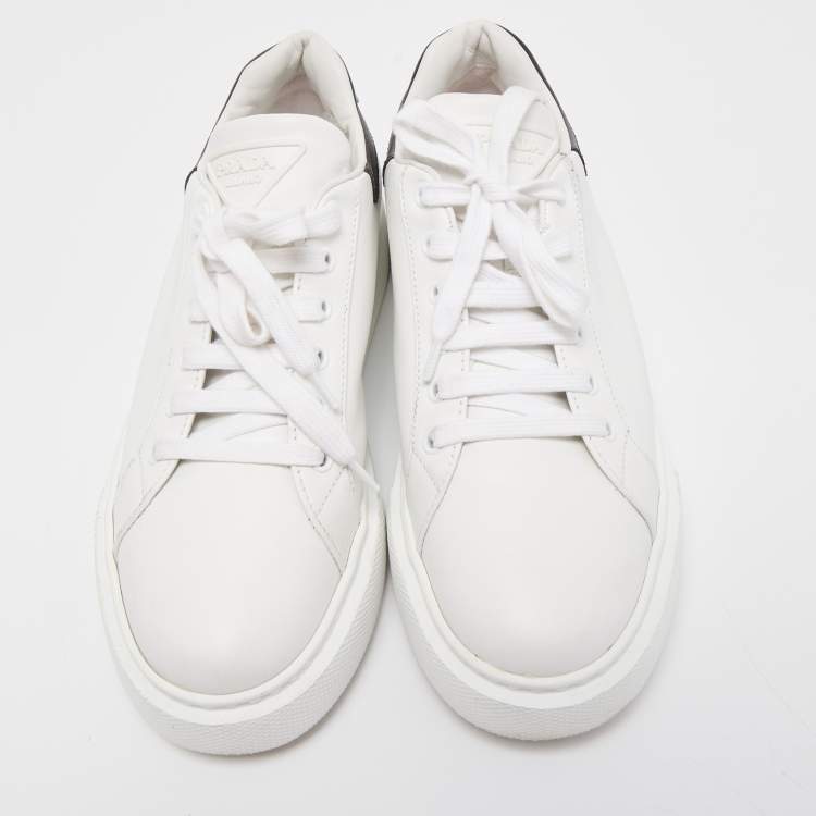 Pre Owned Prada White Leather Macro Low Top Sneakers Size 41