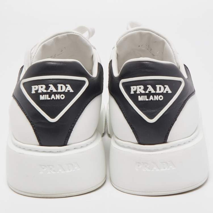Pre Owned Prada White Leather Macro Low Top Sneakers Size 41