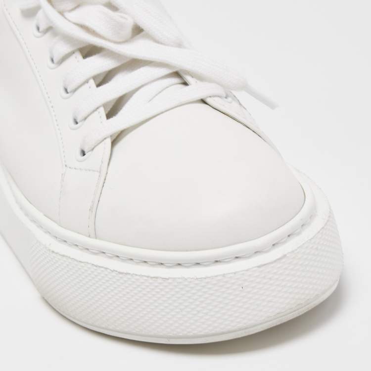 Pre Owned Prada White Leather Macro Low Top Sneakers Size 41