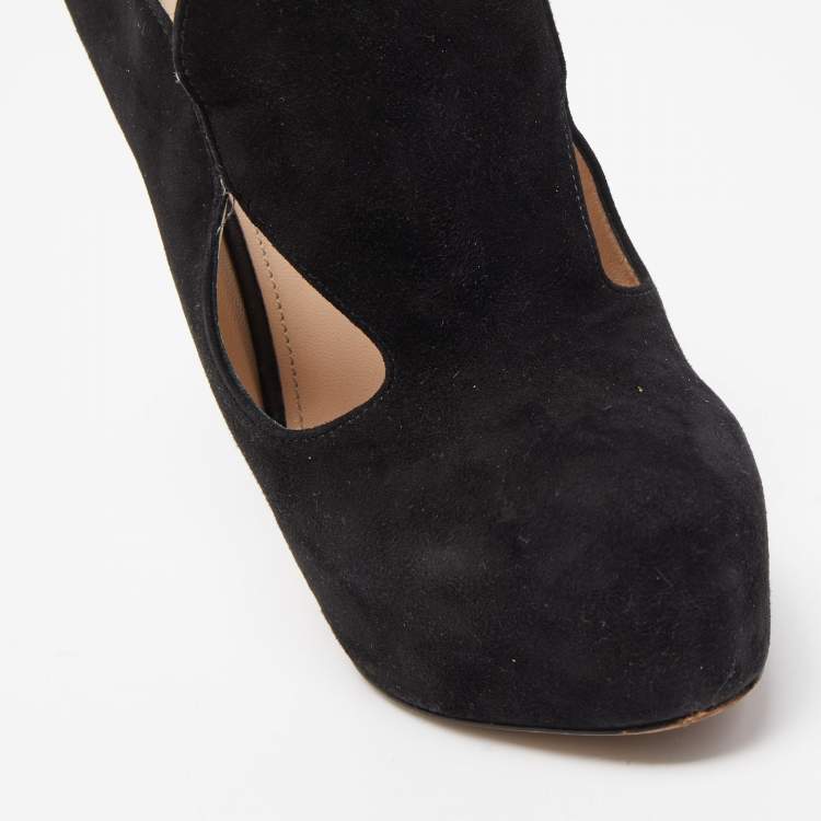 Pre Owned Prada Black Suede Zip detail Cut Out Platform Booties Size 36.5