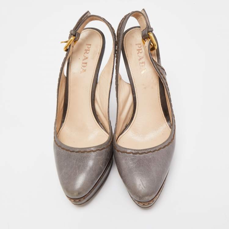 Pre Owned Prada Grey Leather Slingback Pumps Size 36
