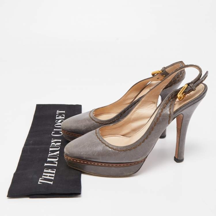 Pre Owned Prada Grey Leather Slingback Pumps Size 36