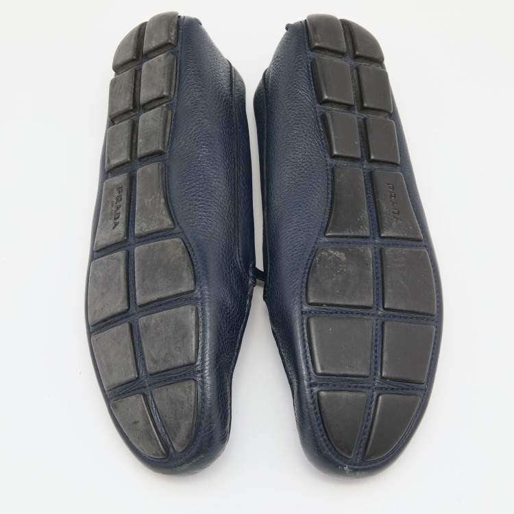 Pre Owned Prada Navy Blue Leather Bow Loafers Size 41