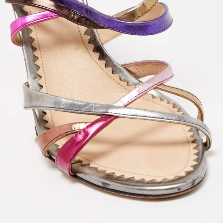 Pre Owned Prada Multicolor Leather Strappy Slide Sandals Size 40