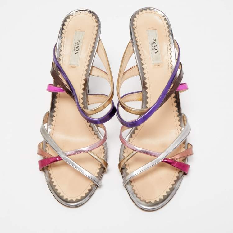 Pre Owned Prada Multicolor Leather Strappy Slide Sandals Size 40