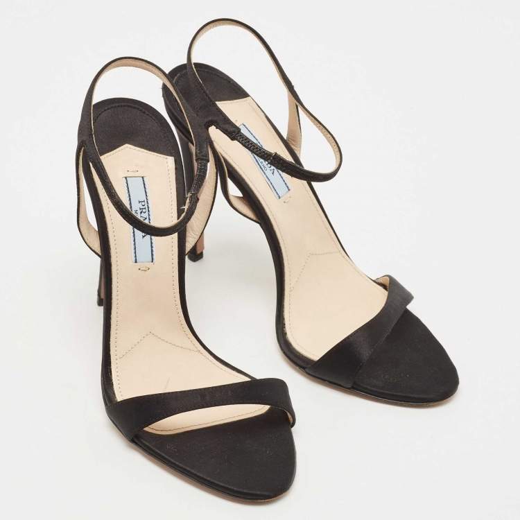 Pre Owned Prada Black Satin Ankle Strap Sandals Size 38