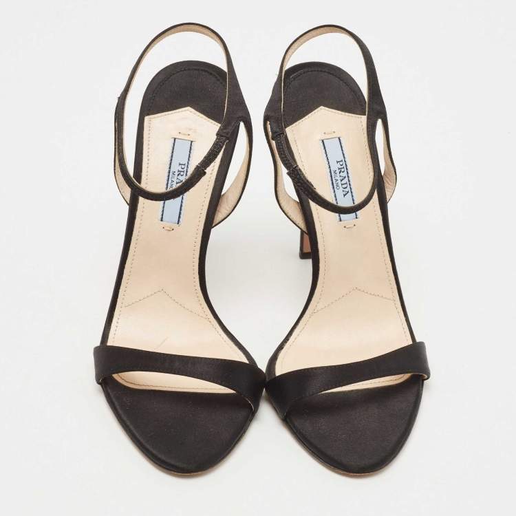 Pre Owned Prada Black Satin Ankle Strap Sandals Size 38