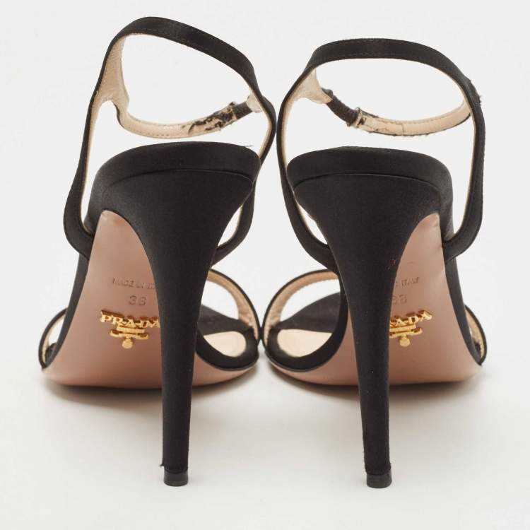 Pre Owned Prada Black Satin Ankle Strap Sandals Size 38