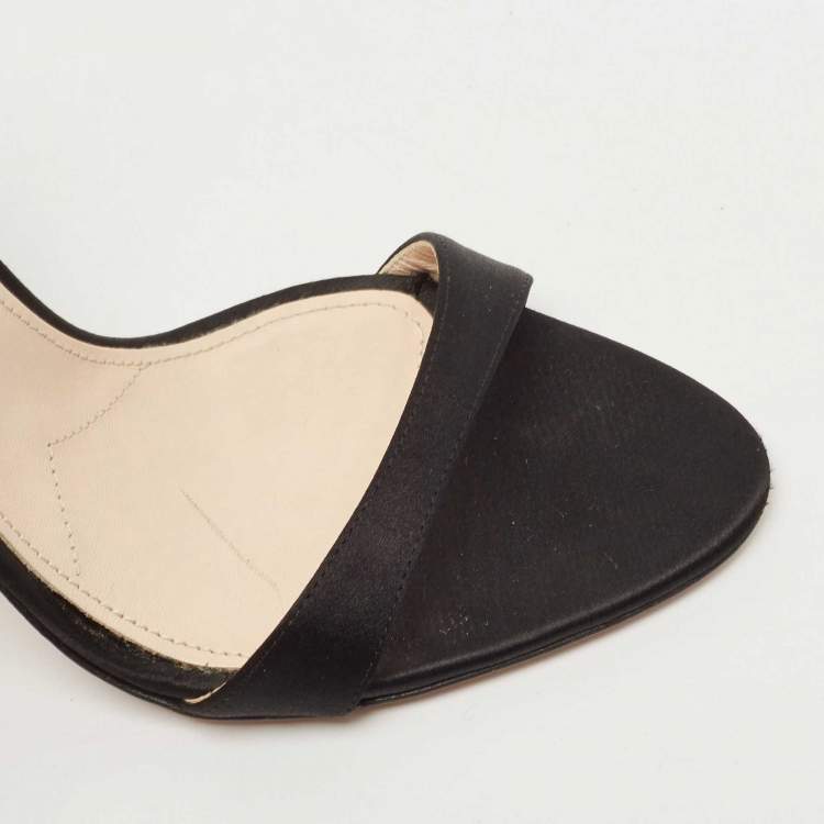 Pre Owned Prada Black Satin Ankle Strap Sandals Size 38