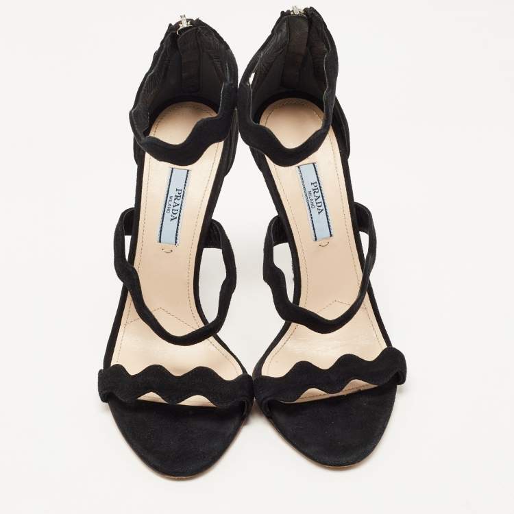 Pre Owned Prada Black Suede Ankle Strap Sandals Size 38